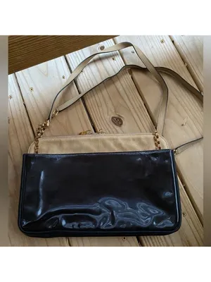 Authentic Chloé Lucy Two-Tone Leather Shoulder Bag Beige & Black Patent Leather thumbnail 6