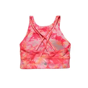 Lululemon Energy Bra High Neck Long Line Shibori Neon Orange Size‎ 4 thumbnail 4