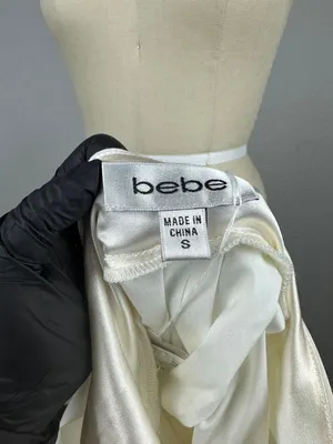 Vintage Y2K Bebe Off White Halter Tanya Mini Dress Pleated Button Front Size S thumbnail 12