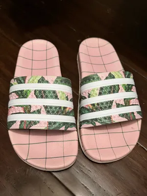 Adidas® Adilette slides pink - Green Floral & White Stripes 7 thumbnail 2