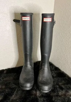 Hunter Womens Black Rubber Rain BOOTS Original Tall 9 thumbnail 1