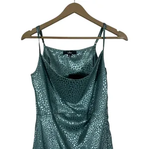 NWT Lulus Cowl Neck Jacquard Animal Print Midi Dress Sage Green Glam Slit Size S thumbnail 2