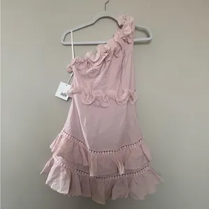 Selfie Leslie One Shoulder Pink Ruffle Dress thumbnail 2