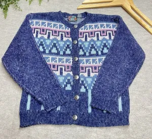Paris Sport Club Universal Cardigan Womens‎ S Vintage Blue Fair Isle Grandmacore thumbnail 1