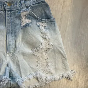 Chic Ombre dip dye ripped blue white denim jean shorts size 2 frayed hem thumbnail 6