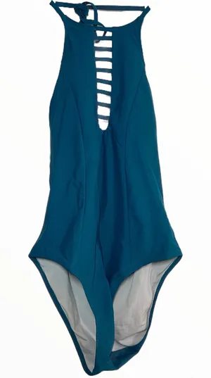 Cupshe One Piece Swimsuit Halter High Neck Ladder Neckline Backless Teal Small thumbnail 1