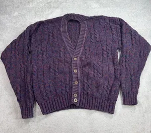 River Brand Arrow Cardigan Sweater Womens Medium Purple Chunky Knit Long Sleeve thumbnail 1