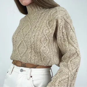 J.Crew Wool-Blend Cable-Knit Rollneck Sweater in Beige | Size L thumbnail 2