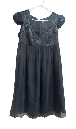 Leon Max Limited Edition Black 100% Silk Empire Waist Ruffle Cap Sleeve Dress‎ M thumbnail 1