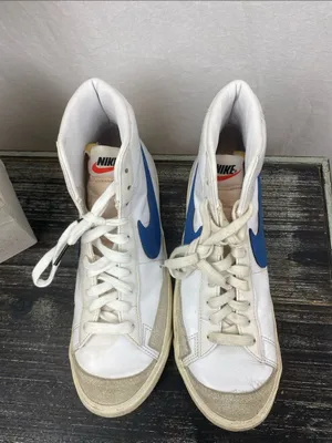 Nike White & Blue Leather Blazer Mid 77 Game Royal Hi Top Sneaker Shoes 9.5 thumbnail 3