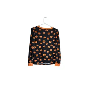 Halloween Themed Pumpkin Print Long Sleeve Pajama Top Medium thumbnail 2