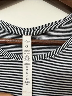 Lululemon Love Crew T-Shirt Black White Stripe Pima Cotton Size 4 thumbnail 6