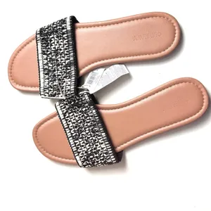 Old Navy Women's Low Heel Slide Sandals Rafia Crafted Black Marl Sz 9 NWT thumbnail 6