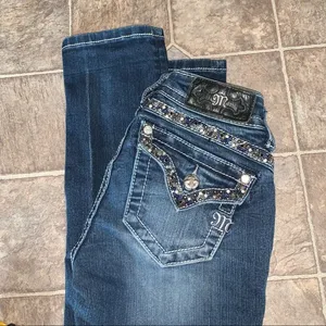 Miss Me Mid-Rise Straight Jeans Sequins 24x33” Bling Rhinestone Western thumbnail 2