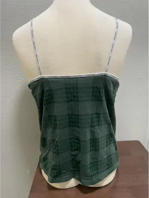 Y2k Calvin Klein Green Plaid Sleepwear Tank Top M thumbnail 3