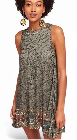 Anthro RAGA Wedding Guest Hanna Beaded & Sequin Sleeveless Dress Garden Party M thumbnail 1