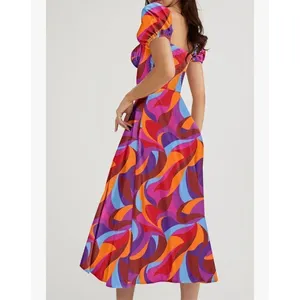 NEW Puff Sleeve Midi Square Neck Cottagecore Dress L thumbnail 4