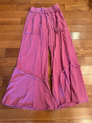 Easel Pink Mineral Wash Wild Sky Patch Wide-Leg Pants - Size Small thumbnail 3