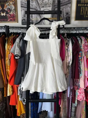 Dissh Aisle White Linen Bow Strap Mini Dress 100% Linen US 6 EUC thumbnail 11