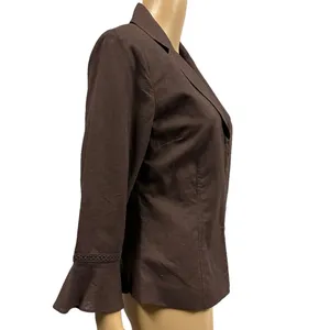 Oscar De La Renta Linen Brown 3 Quarter Bell Sleeve Hook Front Top Jacket Size 8 thumbnail 5
