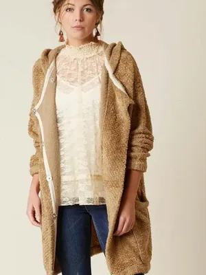Free People Warm Wishes Hooded Sweater Teddy Jacket Cardigan thumbnail 6