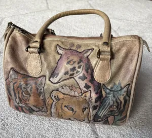 Vintage Hand-Painted Leather Satchel Safari Animals Emily Ann of Boca Raton thumbnail 1