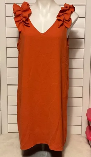 Entro Vibrant Orange Mini Dress with Ruffle Sleeves thumbnail 1