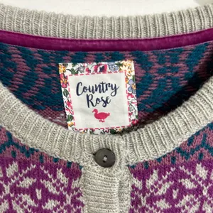 COUNTRY ROSE Pink Blue Fairisle‎ Cardigan Wool Blend Size Small thumbnail 3