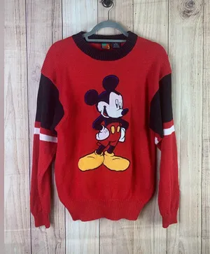 Vintage‎ 90s Mickey Mouse Sweater Size Medium Red thumbnail 1