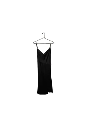 Vintage 90s Style Black Satin Midi Slip Dress Minimalist LBD whimsigoth moody thumbnail 7
