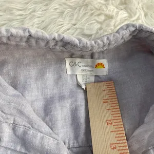 C&C California Light Grey Purple Button Up Dress Short Sleeve Linen Pockets thumbnail 5