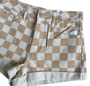PacSun Women’s Checkerboard Mom Shorts Size 25 Tan Checker Denim High Waist thumbnail 6