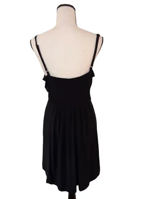 Gap Black Rayon Cami Mini Dress XL Button Front Shirred Back thumbnail 2