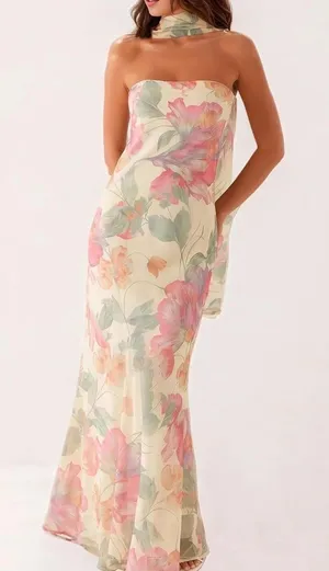 Floral Dress with Scarf Multiple Size M thumbnail 1