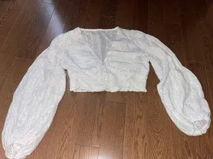 Long Sleeve Crop Top White Size M thumbnail 3