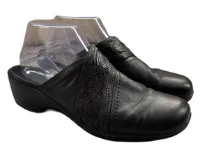 Clarks Black Leather Women's Clogs Slip-On Shoes Size 9 Mules Clog Block‎ Heel thumbnail 1