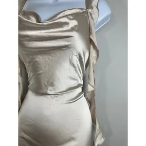 Cider Champagne Satin Cowl Neck Ruffle Mini Dress Cream Sleeveless Party S thumbnail 5