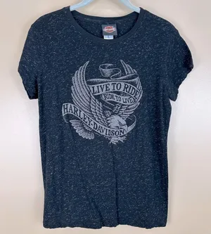 Harley Davidson Black Silver Metallic Graphic Live To Ride To Live T-Shirt Large thumbnail 1