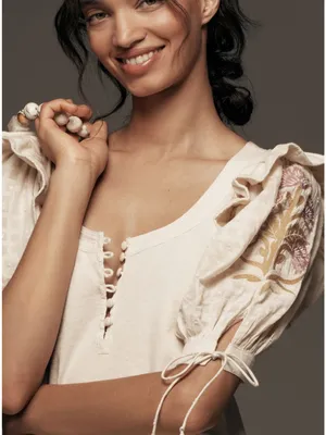 Anthropologie Embroidered Puff-Sleeve Top Size XL thumbnail 3