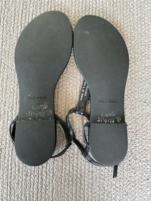 Cole Haan Black T-Strap Leather Sandals with Black Crystal Gems Sz 7 thumbnail 5