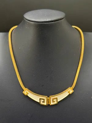 Vintage Signed TRIFARI Gold-tone Off White Enameled Greek Key Style Necklace thumbnail 5