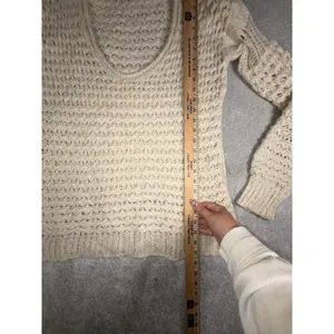 Free People Crashing Waves Scoop Neck Boho Sweater Ivory Wool Blend Chunky Small thumbnail 6