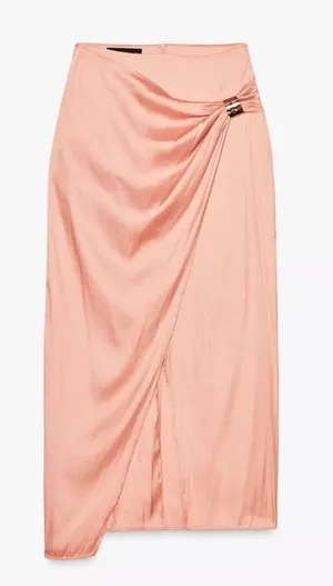 Zara NWT Satin Wrap Midi Skirt in Blush Pink thumbnail 1