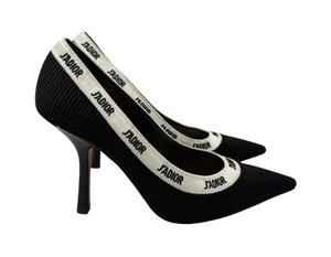 Dior J’Adior Logo Ribbon Black Canvas Slip On Pointed Toe Pumps Size 38 thumbnail 1