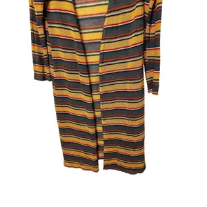 LIVE IN THE MOMENT Yellow Red Brown Stripe Open Front Cardigan Duster L thumbnail 3