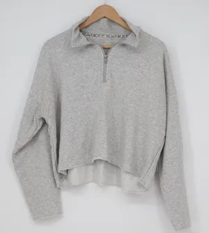 Aerie Womens Grey Quarter Zip Cropped Sweatshirt Raw Hem Large thumbnail 1