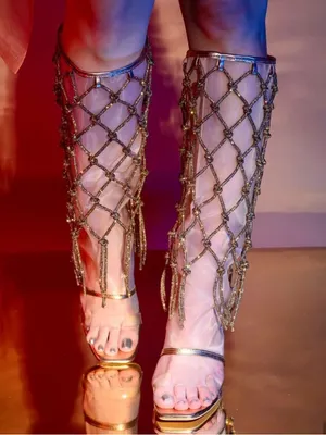 Cape Robbin Metallic Rose Gold Net Knee-High Stiletto Boots thumbnail 4
