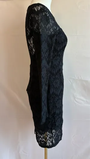 Sage Black Lace Long Sleeve Sheath Dress, Size Medium thumbnail 4