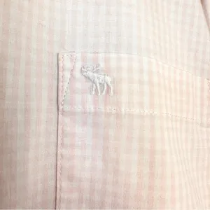 Abercrombie & Fitch Icon Button up Shirt Peach/Pink White Check Sz M Preppy Twee thumbnail 2