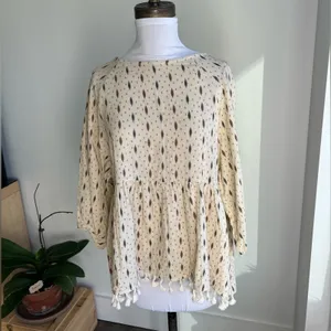 Anthropologie Eri + Ali Fringe Tassel Cream South Western Top Women's Size S thumbnail 2